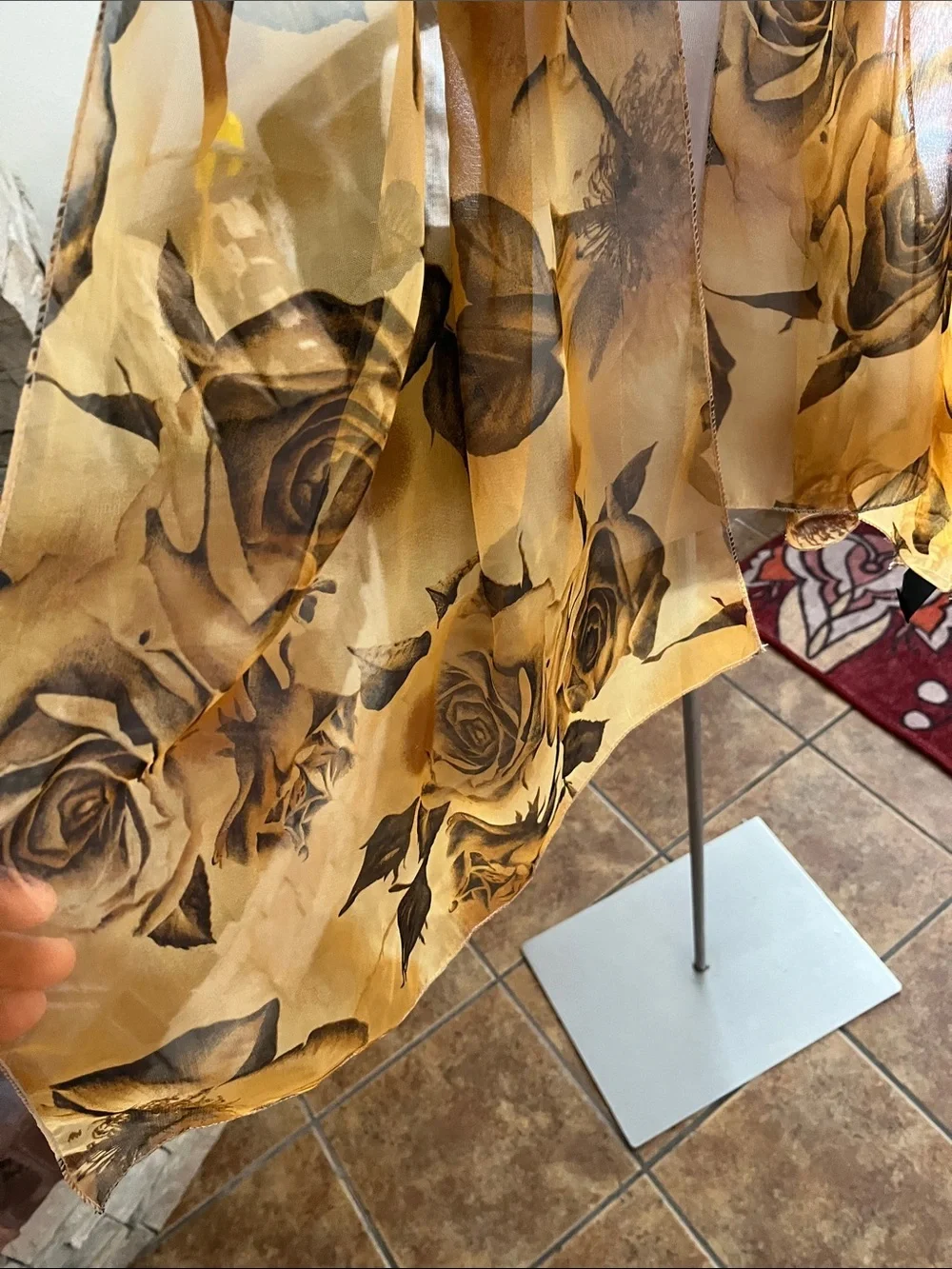 Tan Brown Floral Lightweight Nylon Scarf